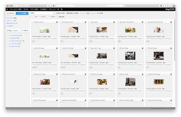 bingo!CMS 素材管理画面のイメージ