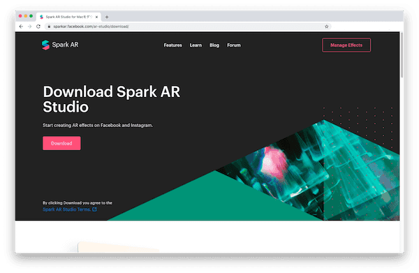 Spark AR Studioのトップページ