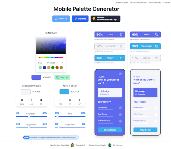 Mobile Palette Generatorのトップページ画像