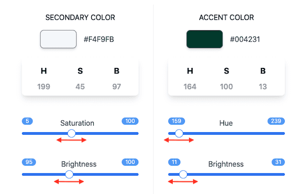 画像： Mobile Palette Generator（Saturation、hue、brightnessの調整）